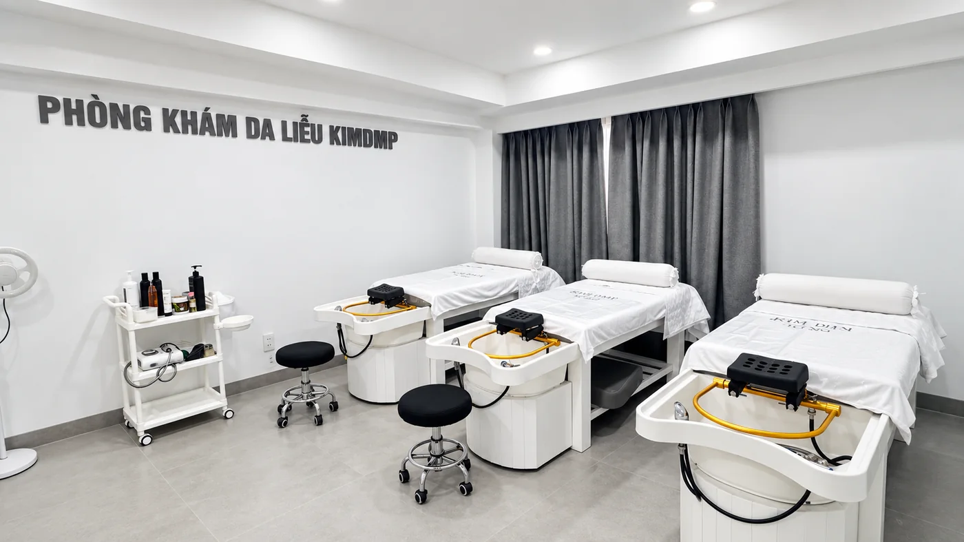 Khu vực chăm sóc da với nhiều giường riêng tại Kim DMP Gò Vấp