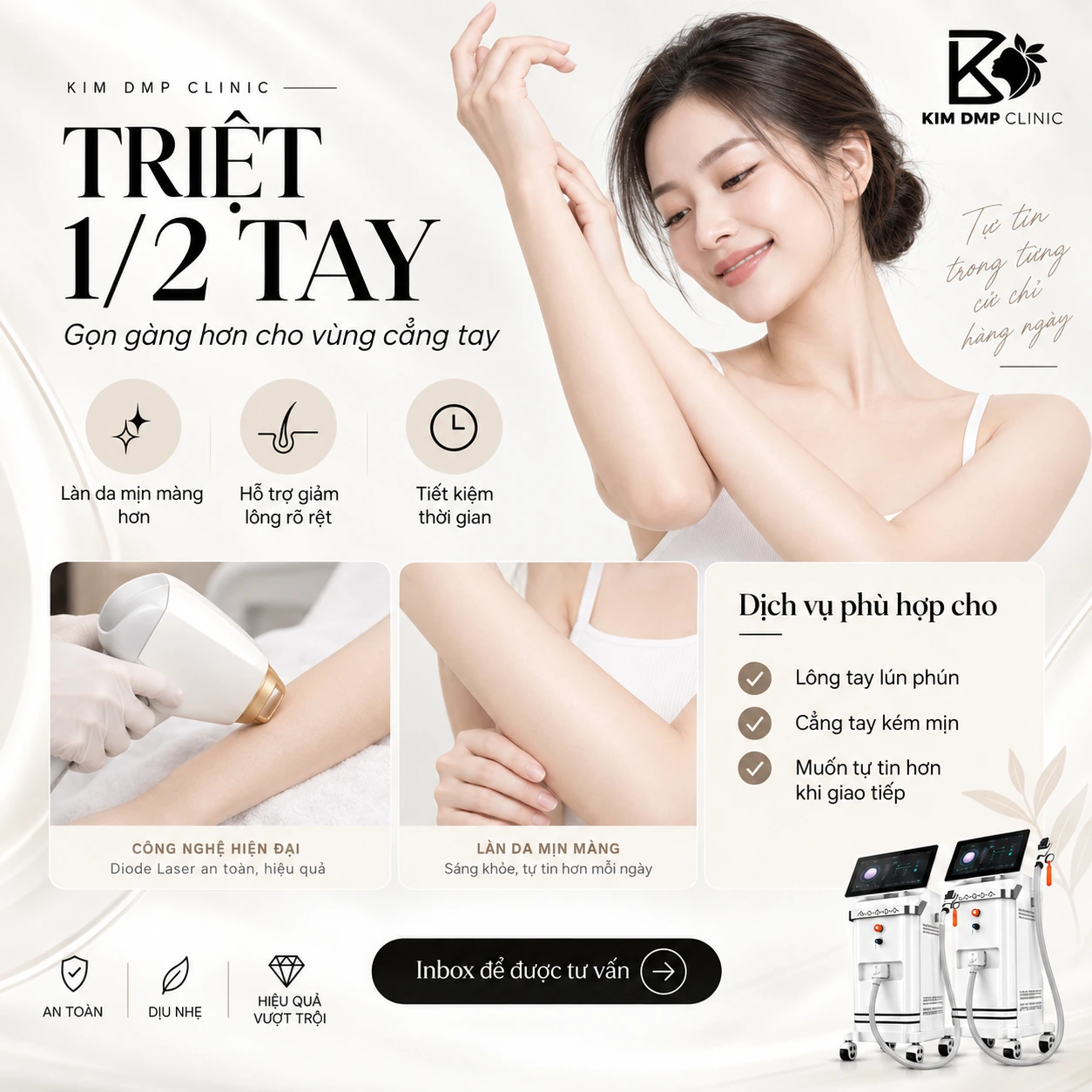 Triệt 1/2 tay bằng công nghệ Diode Laser tại Kim DMP Gò Vấp
